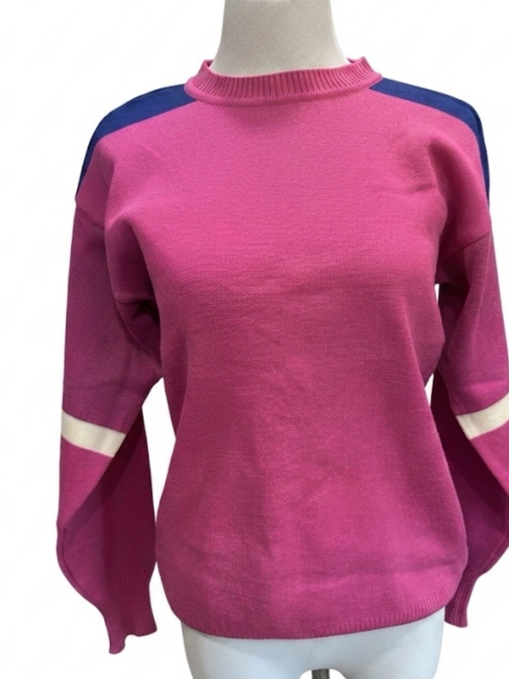 80s CB Sports Wool Sweater Womens ML Pink Blue Color Block Pullover Retro VTG